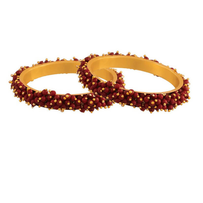 Mominos Fashion Joharkamal Gold-Polished Maroon Beads Work Bangles - Mominos Fashion
