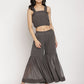 Ahalyaa Women Charcoal Grey Poly Chiffon Angrakha Kurta with Inner & Sharara | Swadesiicart