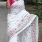 Exclusive Collection White Pure Cotton Handloom Embroidered Saree - Swadesiicart