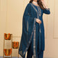 Blue Viscose Chanderi Embroidered Stitched Suit With Dupatta - Tanisha | Swadesiicart