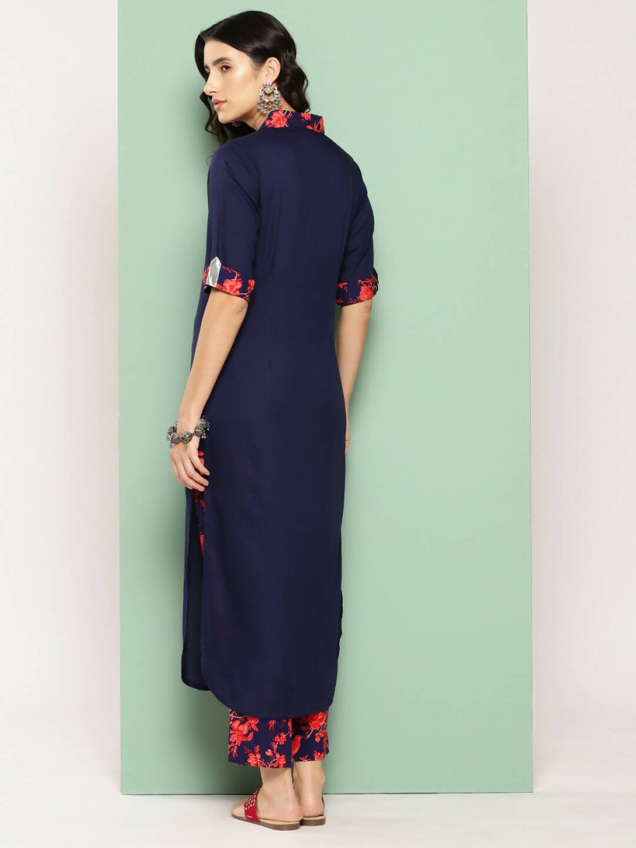 Ahalyaa Womens Kurta Set - Navy Blue | Swadesiicart