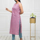 Myshka Women Pink Solid Cotton Straight Round Neck Kurtas - Swadesiicart