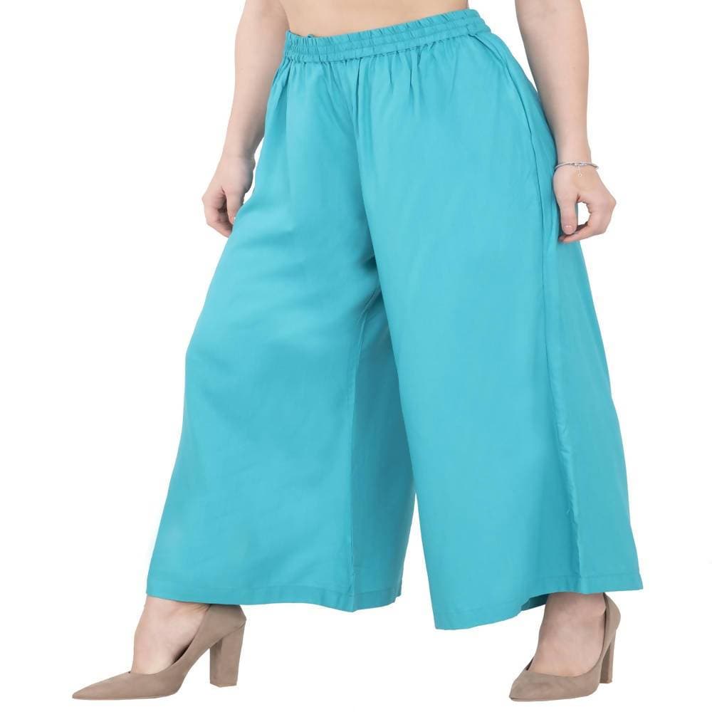 Lagi Women's Turquoise Blue Solid Palazzo (PLZ04H) | Swadesiicart