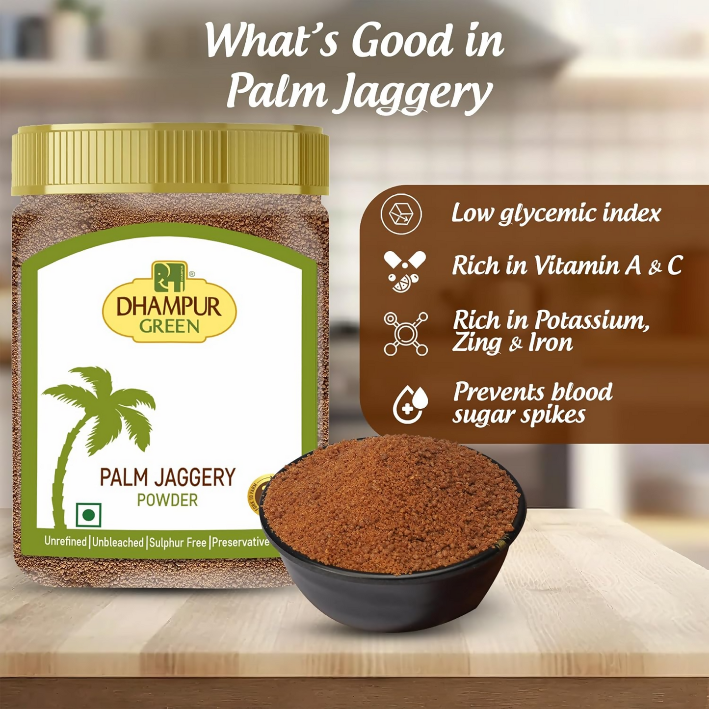 Dhampur Green Palm Jaggery Powder - Swadesiicart
