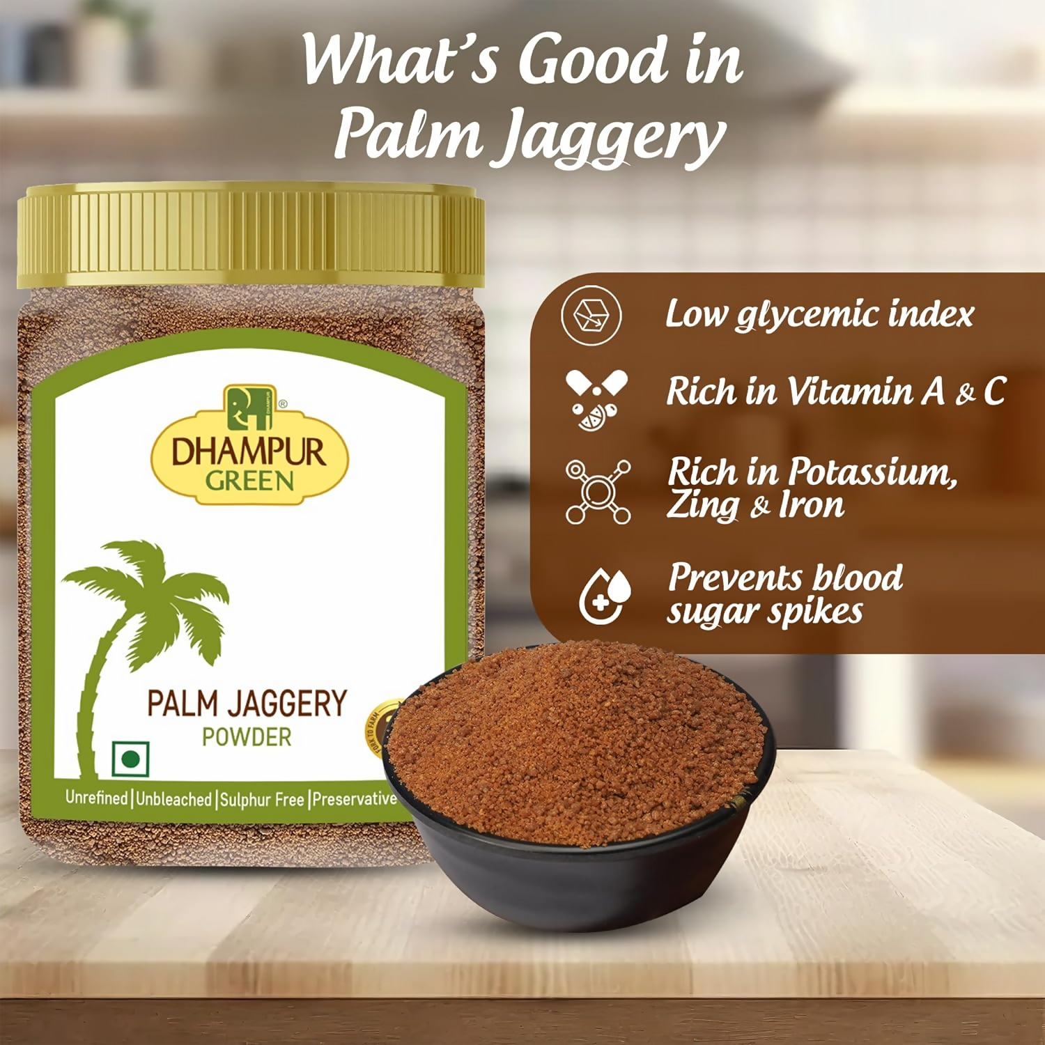 Dhampur Green Palm Jaggery Powder - Swadesiicart
