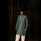 Blue viscose Chikankari Embroidery Work Men's Traditional Kurta Set - Mahotsav | Swadesiicart