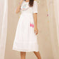 Juniper Women White Cotton Dobby Embroidered A-Line Dress | Swadesiicart