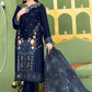 Anaita Navy Blue Velvet Suit with Embroidery Sequence Work