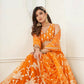 Aastha Fashion Orange Butterfly Net White Cotton Thread Work And Sequence Work Embroidery Wedding Wear Lehenga Choli