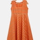 Ahalyaa Orange Crepe Gold Stripped Printed Kids Dress With Jacket For Girls | Swadesiicart