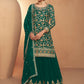 Green Real Chinnon Embroidered Wedding Festive Palazzo Suit - Emponline | Swadesiicart