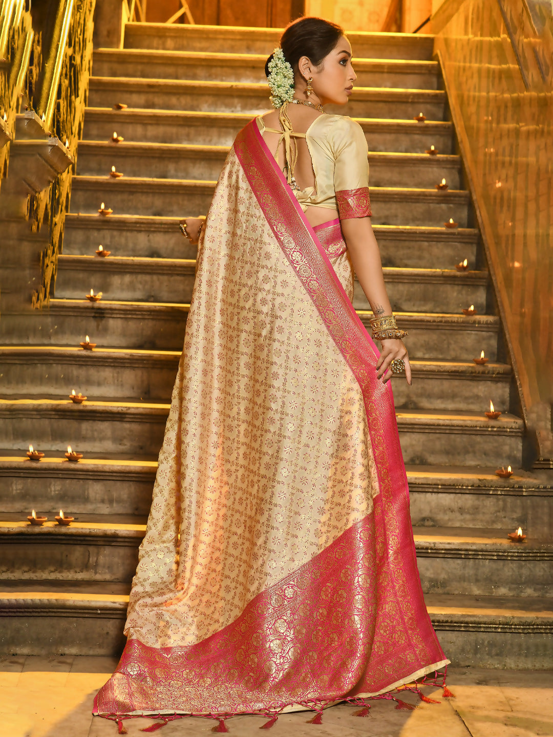 Astita Rajvastra Pink Banarasi Silk Saree | Swadesiicart