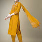 Jyoti Fashion Women's Yellow Cotton Blend Embroidery & Fancy Lace work Kurta with Trouser & Dupatta | Swadesiicart