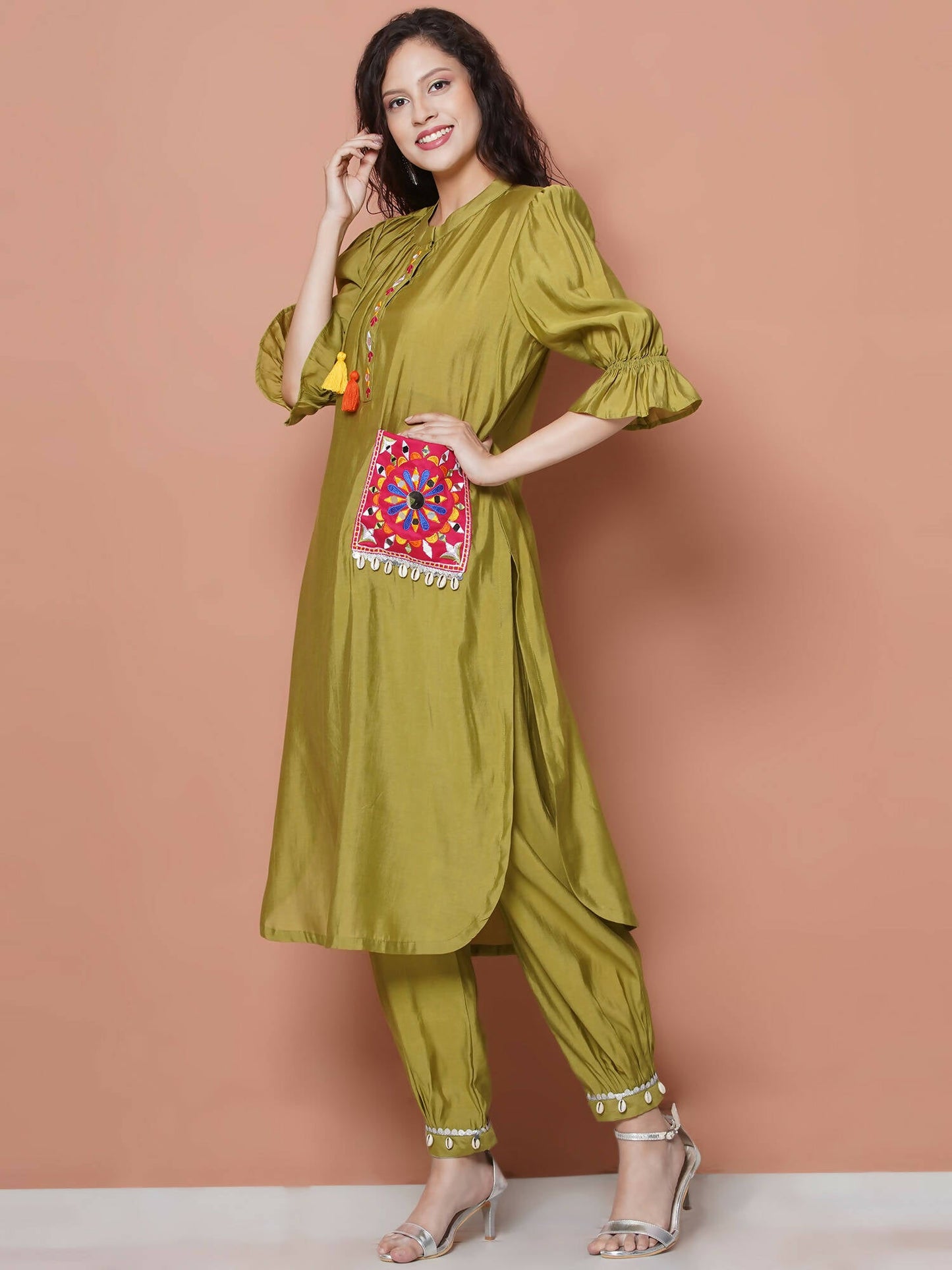 Women Republic Green Art Silk Embroidered Kurta with Afghani Salwar | Swadesiicart