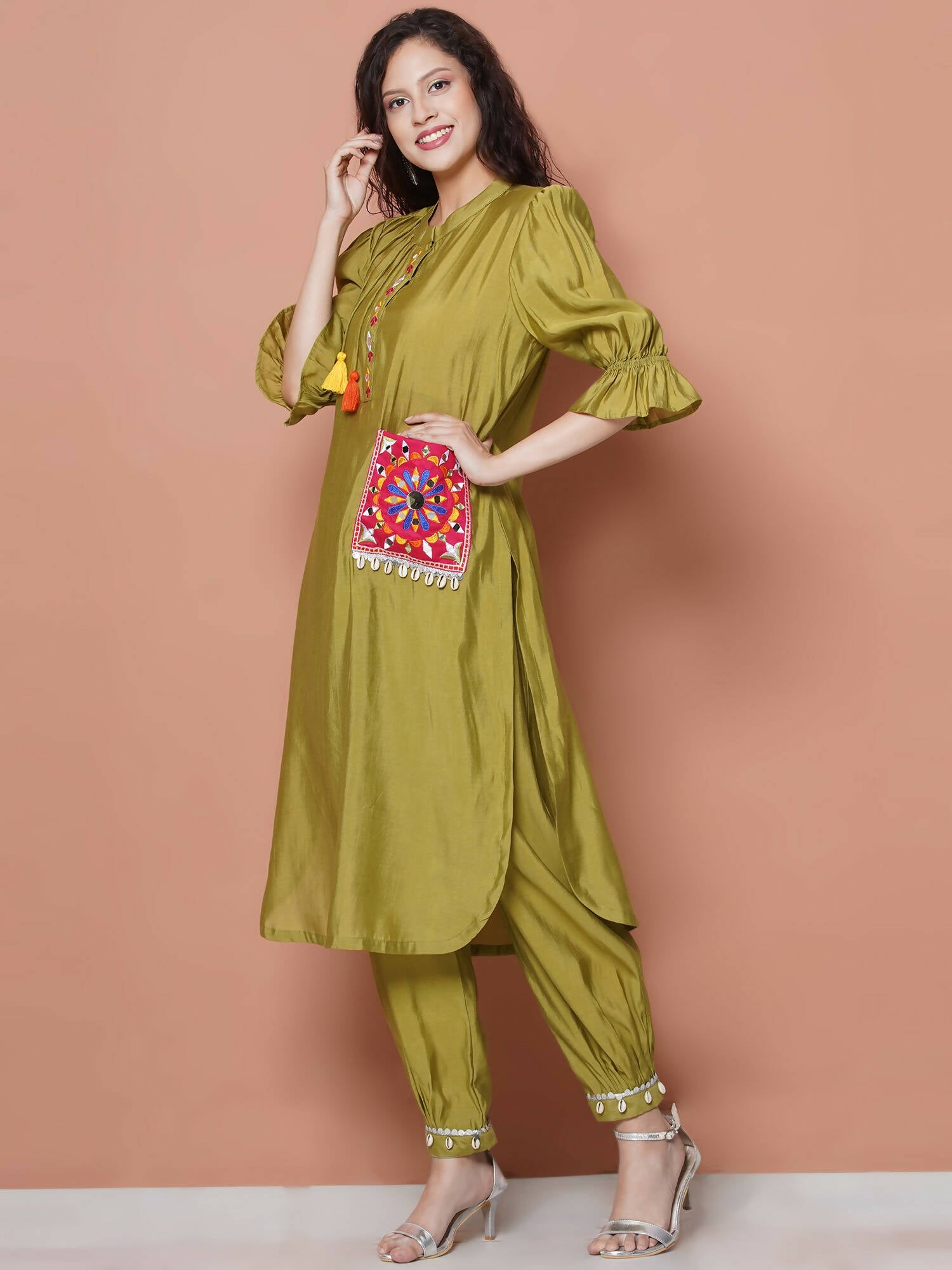 Women Republic Green Art Silk Embroidered Kurta with Afghani Salwar | Swadesiicart