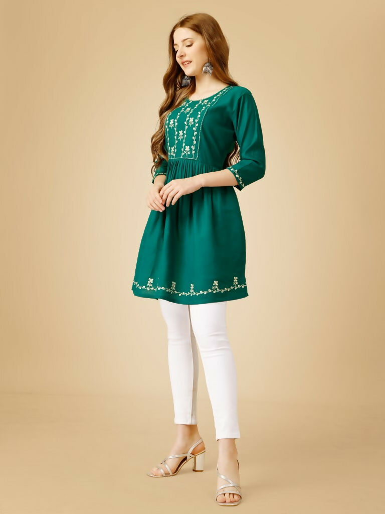 Jyoti Fashion Women's Rama Viscose Rayon Embroidered Casual Top | Swadesiicart