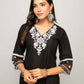 FIORRA Women's Black Cotton Straight Kurta Palazzo Set - Swadesiicart