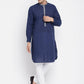 Even Apparels Blue Pure Cotton Men's Kurta With Contrast Collar And Placket | Swadesiicart