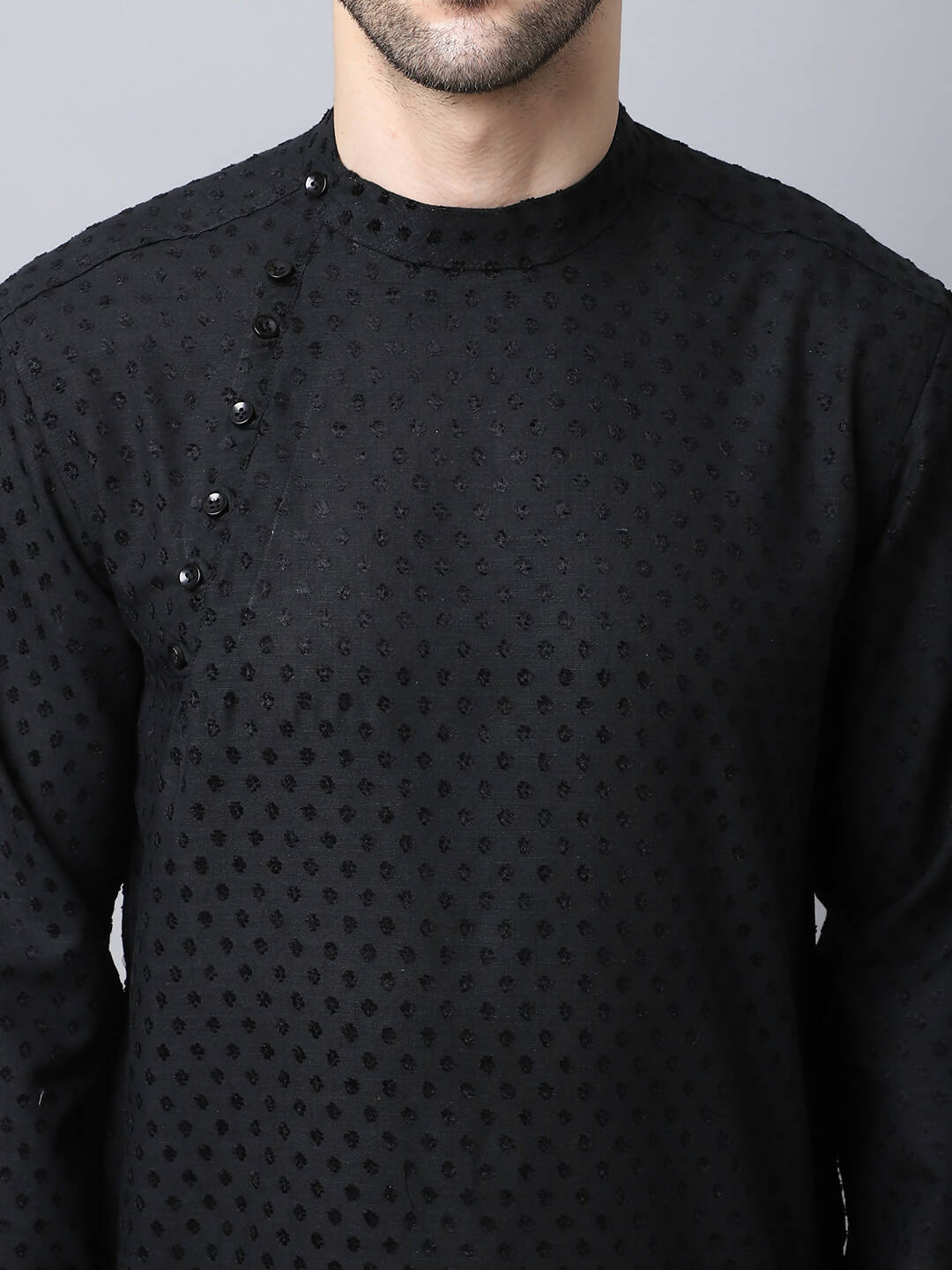 Even Apparels Black Pure Cotton Men's Kurta With Side Placket (MMS446) | Swadesiicart