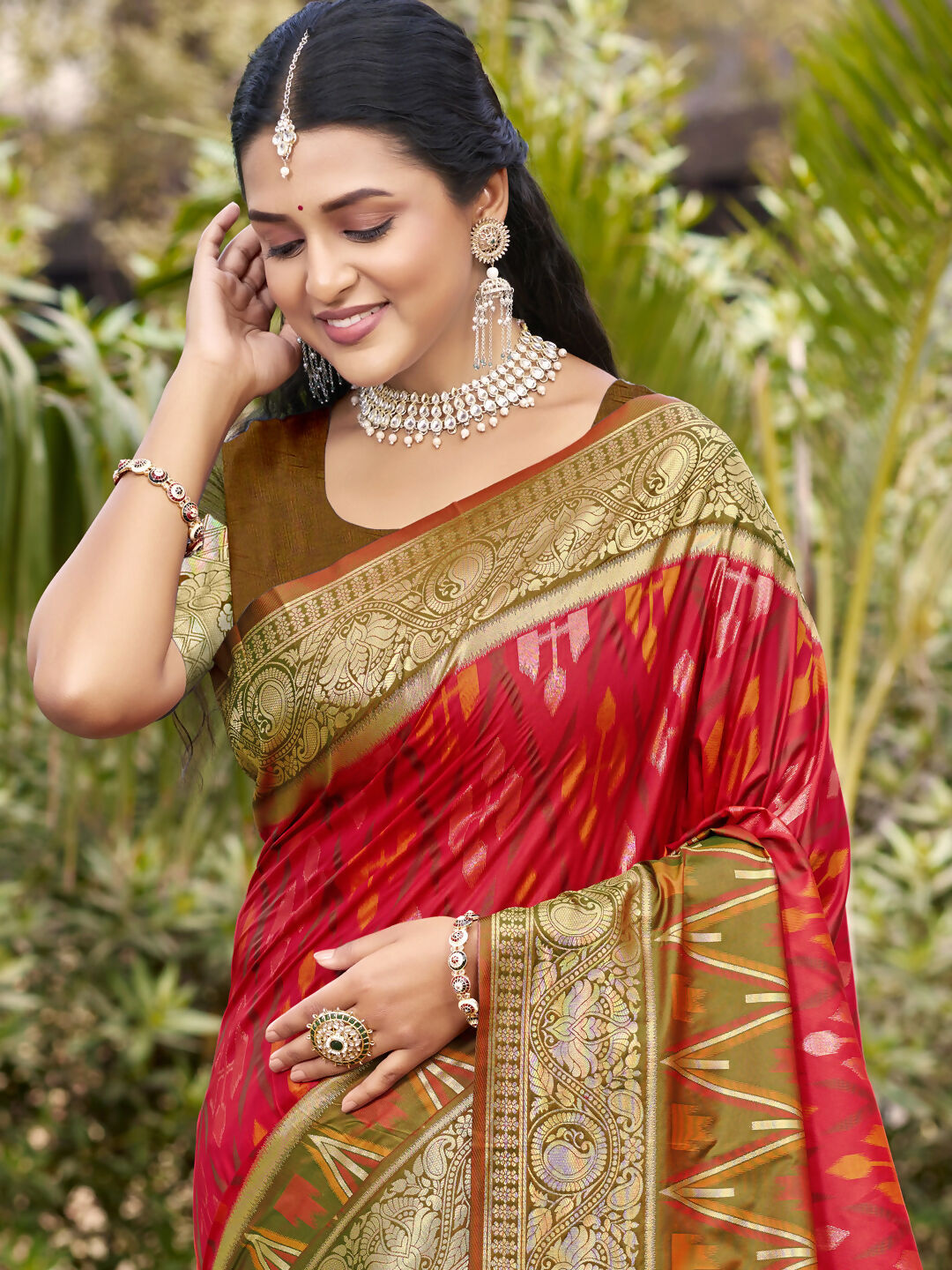 Shree Shyam Fashion Red Pochampally Silk Saree