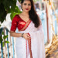 White Pure Georgette Woven Design Saree with Unstitched Blouse - Hiral Fashion | Swadesiicart