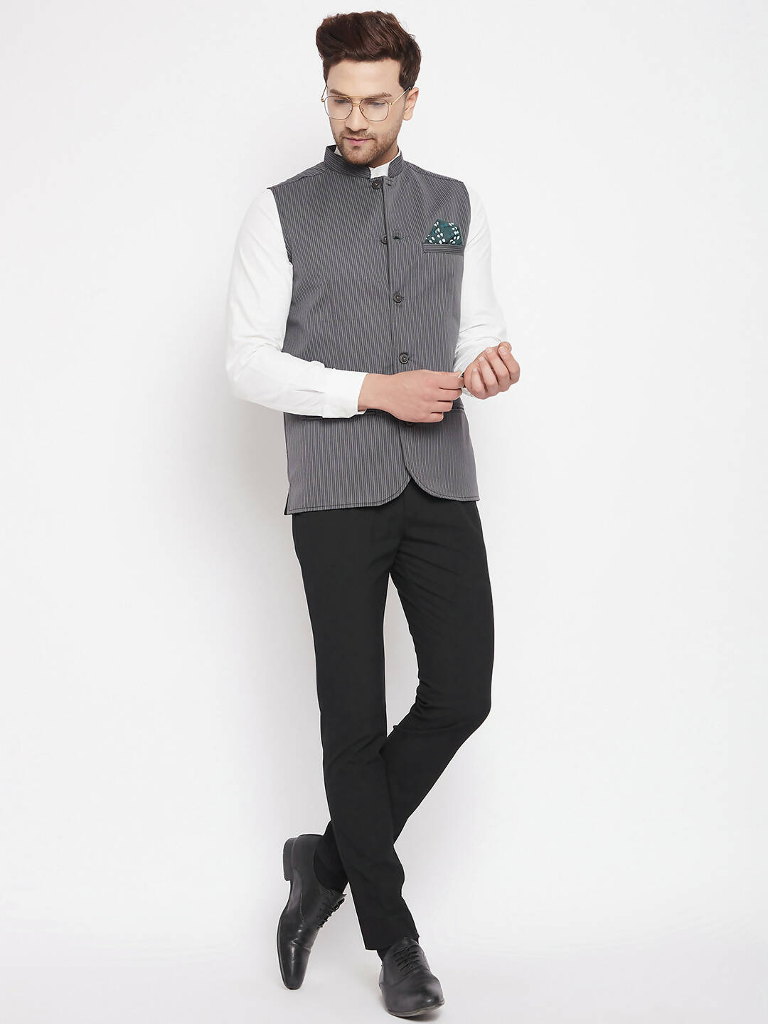 Even Apparels Grey Merino Men Woven Nehru Jacket BF708 | Swadesiicart
