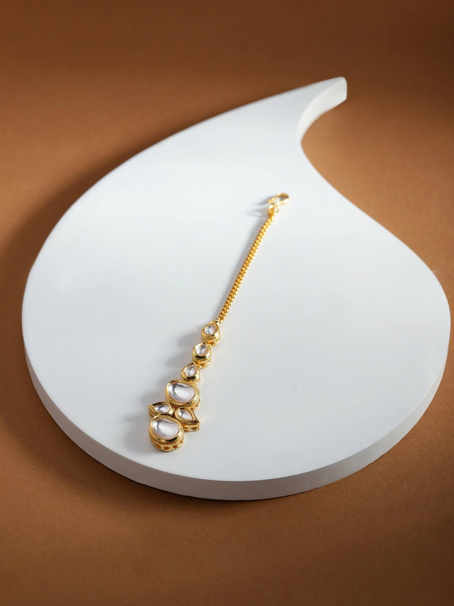 Gold-Polished White Kundan-Studded Maangtikka - Ruby Raang | Swadesiicart