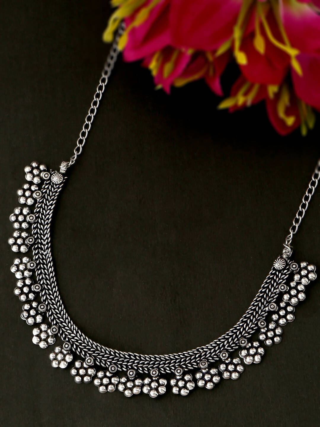 NVR Women Silver-Plated Oxidised Necklace | Swadesiicart