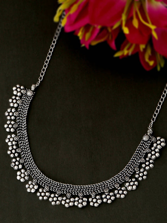 NVR Women Silver-Plated Oxidised Necklace | Swadesiicart