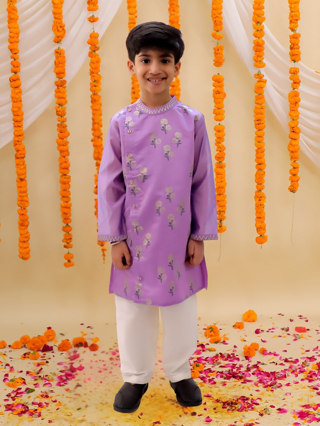 Lil Drama Mishti Purple Kurta Pyjama Set For Boys | Swadesiicart