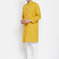 Even Apparels Yellow Pure Cotton Men's Sherwani Kurta With Open Front | Swadesiicart