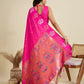 Vishnu Weaves Women's Pink Banarasi Silk Zari Woven Saree with Blouse - Swadesiicart