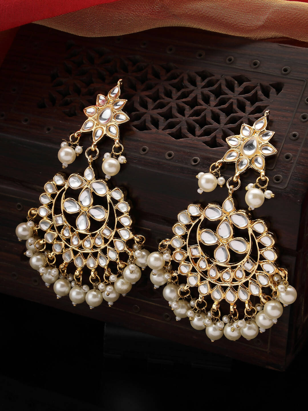NVR Women's Gold-Polished Kundan Chandbali Earrings | Swadesiicart