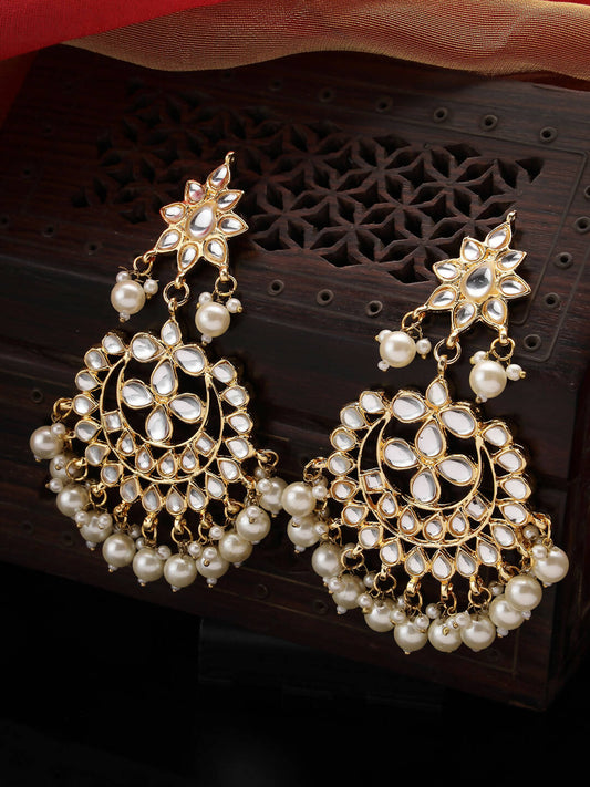 NVR Women's Gold-Polished Kundan Chandbali Earrings | Swadesiicart