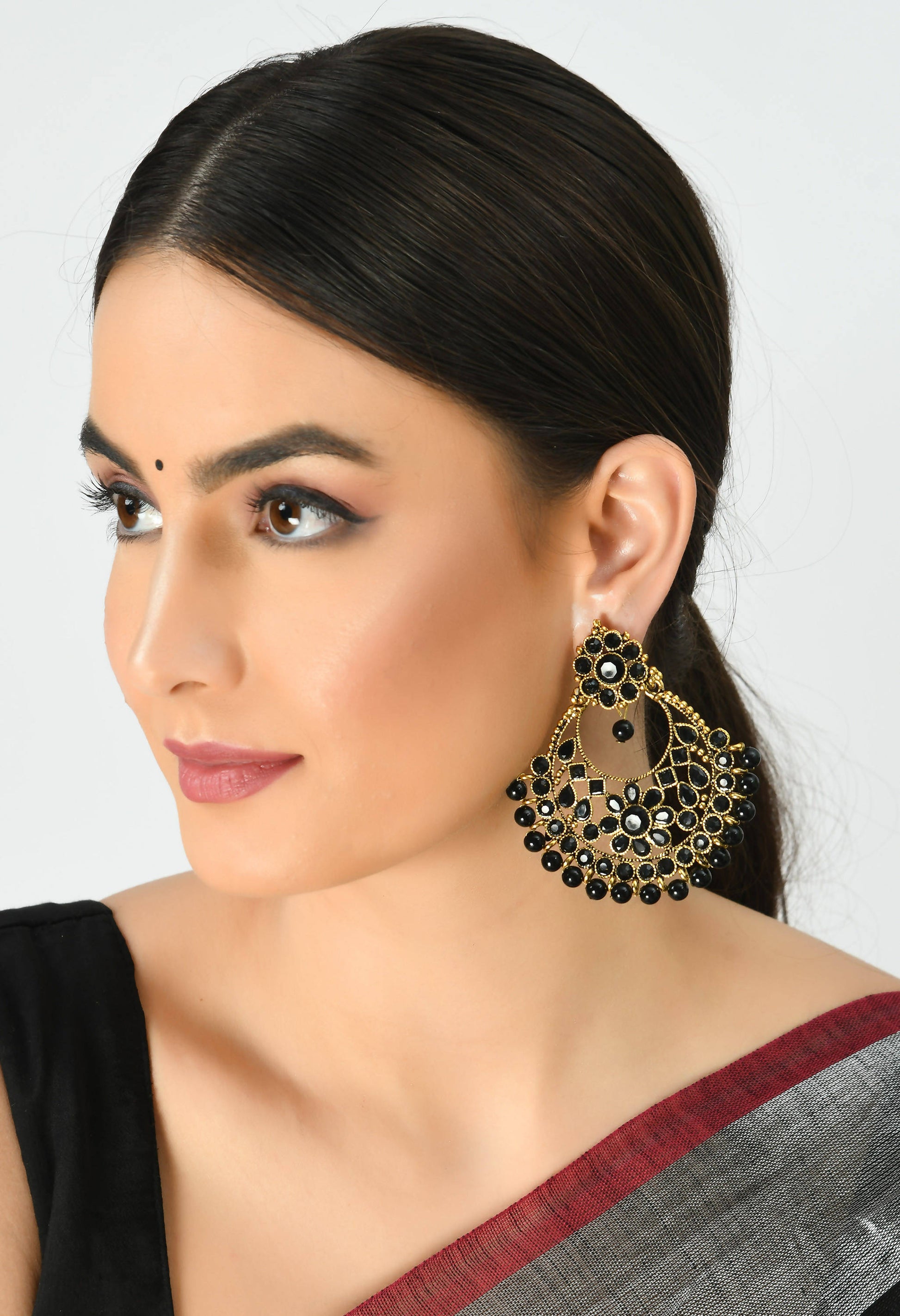 Mominos Fashion Johar Kamal Golden And Black Beaded Earrings | Swadesiicart