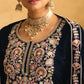 Anaita Dark Blue Embroidered with Beads Velvet Stitched Plazo Suit