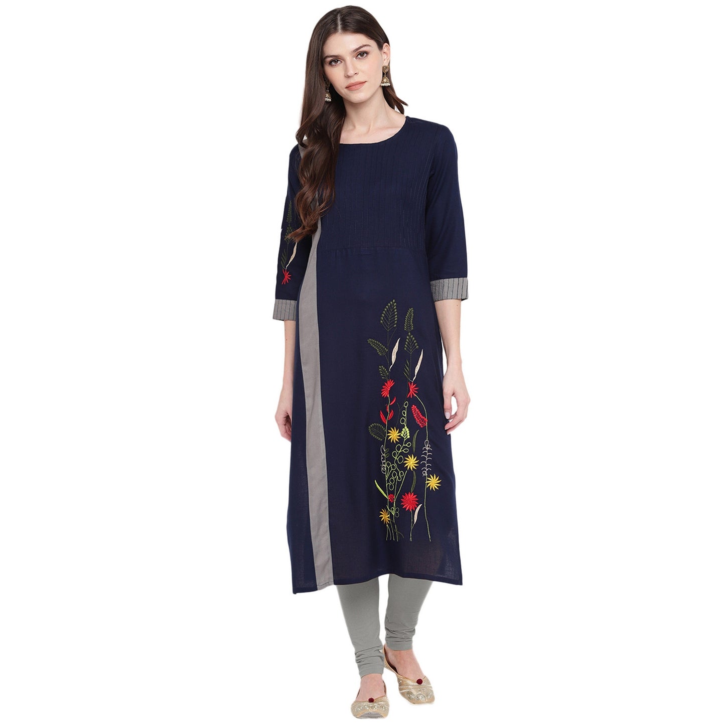 NOZ2TOZ Women's Blue & Grey Kurta- (1pc set) - Noz2Toz