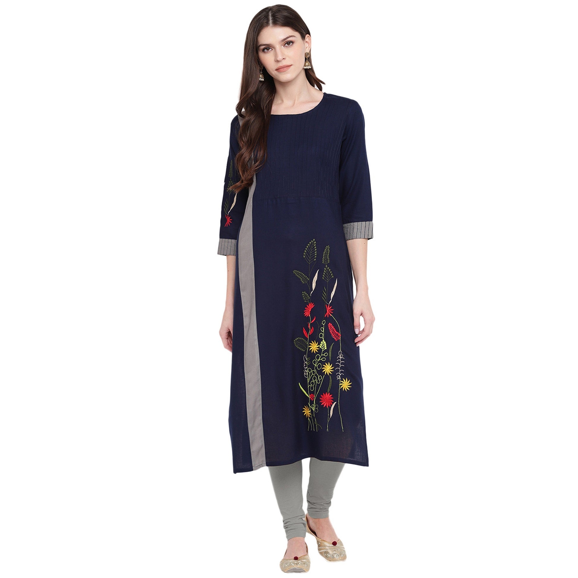 NOZ2TOZ Women's Blue & Grey Kurta- (1pc set) - Noz2Toz