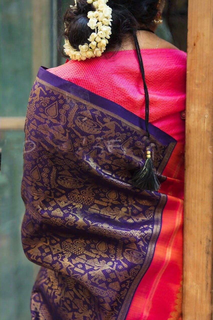 DEIANA'S Beautiful Designer Golden zari Soft Lichi Silk Saree - Purple - Swadesiicart