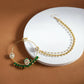 Gold-Polished White Green Kundan-Studded Pearl Beaded Nosepin - Ruby Raang | Swadesiicart