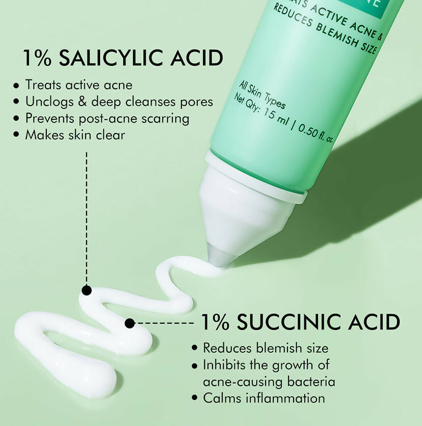 mCaffeine 1% Salicylic Acid 1% Succinic Acid & Matcha Tea Acne Arrest Spot Corrector - Treats Active Acne - Swadesiicart