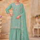Anaita Sky Blue Vichitra Silk Readymade Palazzo Suit with Embroidery & Lace Work