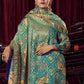 Jyoti Fashion Women's Turquiose Organza Jacquard Woven Kurta with Trouser & Dupatta | Swadesiicart