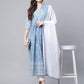 Ahalyaa Women Pastel Blue Pure Cotton Printed Kurta Pant Set With Dupatta | Swadesiicart