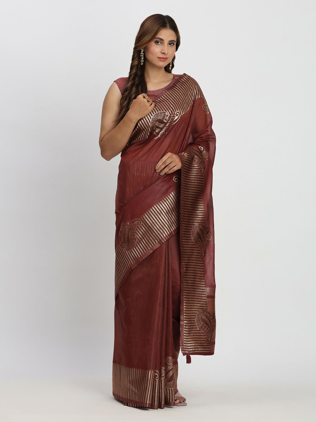 Shree Shyam Fashion Linen Cotton Maroon Saree