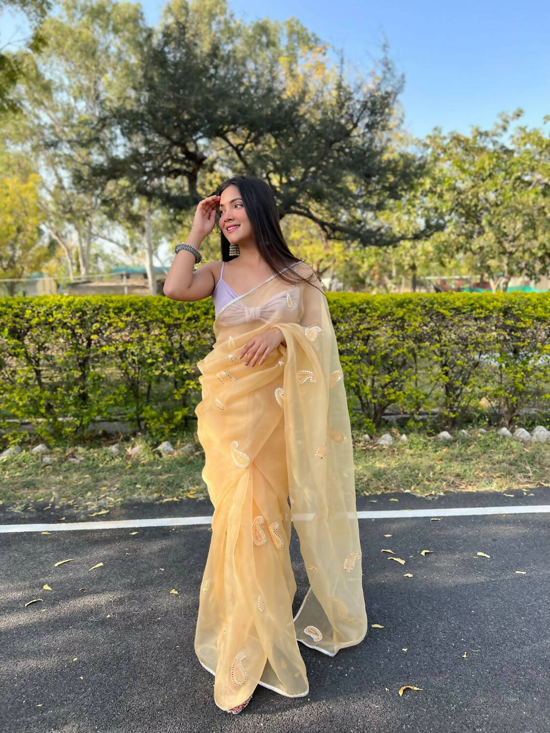 Vamsee Yellow Organza Saree - Swadesiicart