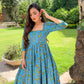 Jyoti Fashion Women's Turquoise Heavy Digital Printed Cotton Silk Anarkali Dress | Swadesiicart