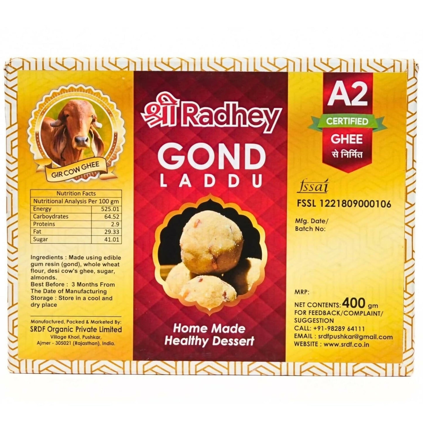 Shreeradhey Gir Cow ghee Home Made Gond Laddu | Swadesiicart