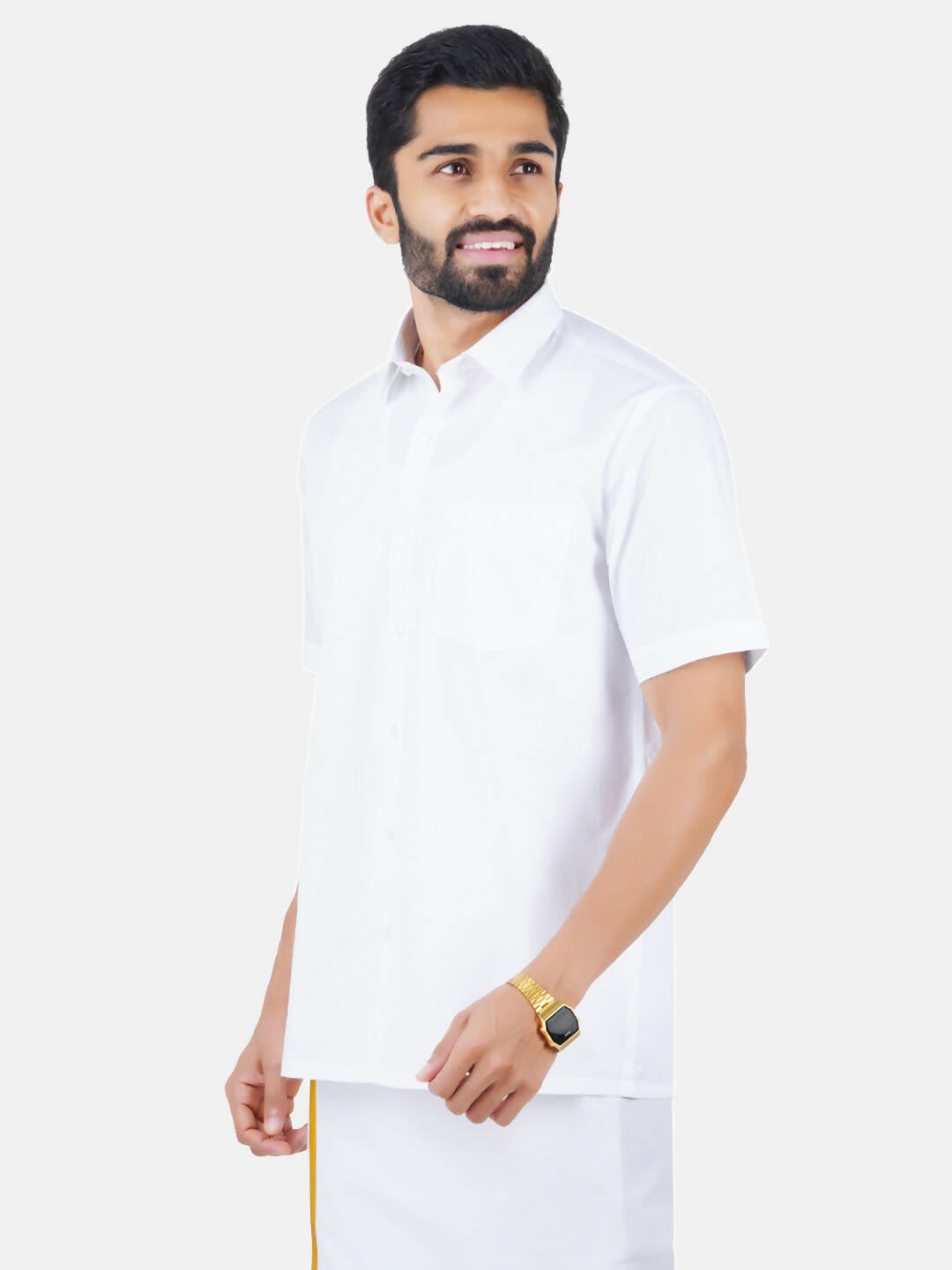 Ramraj Cotton Mens Half Sleeve Formal 100 % Cotton White Shirt | Swadesiicart