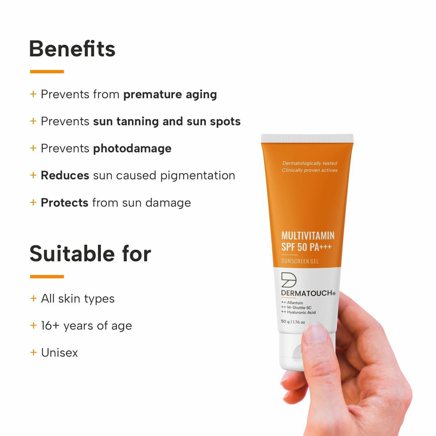 Dermatouch Multivitamin SPF 50 PA+++ Sunscreen Gel - Swadesiicart